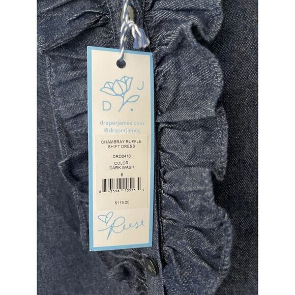 Draper James Chambray Ruffle Shift Dress New with Tags Size 6 - Picture 6 of 7